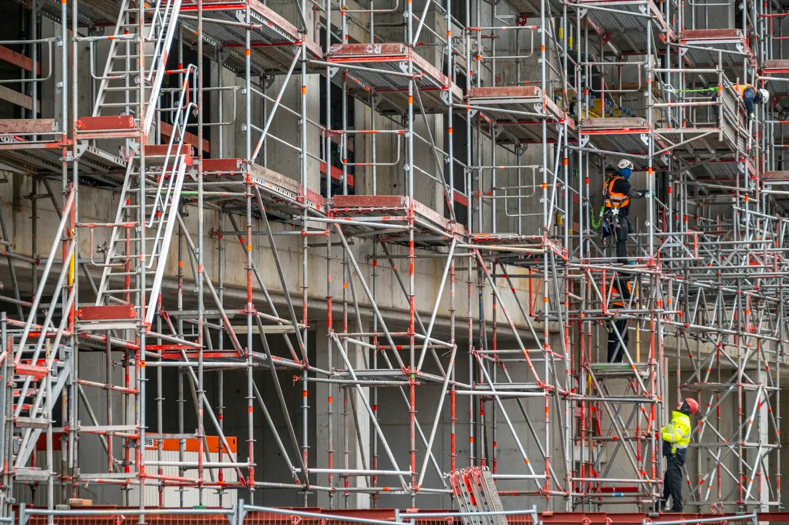 Scaffold erected at street level along the front of a building